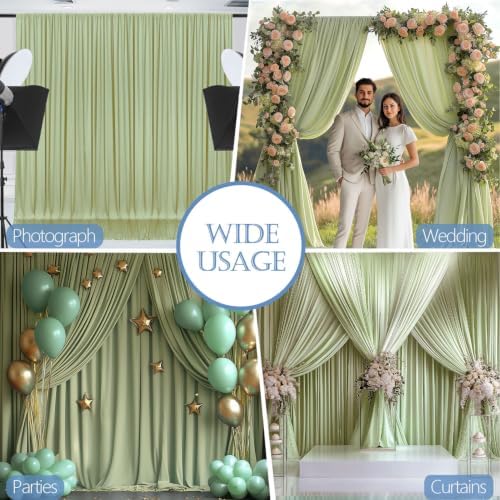 ESGOTBME 30x10ft Wrinkle Free Sage Green Backdrop Curtain for Parties Soft Fabric Drapes Wedding Curtain Backdrop for Birthday Party Decorations Background for Photography 5x10ft, 6 Panels - Image 5