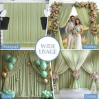 ESGOTBME 10x10ft Wrinkle Free Sage Green Backdrop Curtain for Parties Soft Fabric Drapes Wedding Curtain Backdrop for Birthday Party Decorations Background for Photography 5x10ft, 2 Panels - Image 4