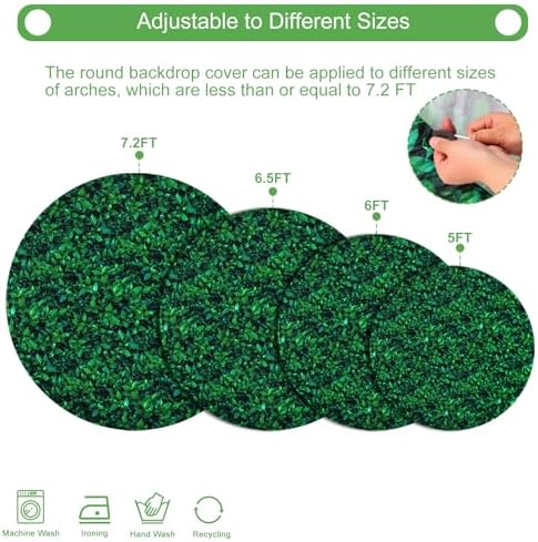 Gallety 7.2 FT Green Leaves Round Backdrop Cover for 5 to 7.2FT Circle Backdrop Stand - Adjustable Circle Arch Cover for Birthday Wedding Jungle Theme and Tropical Party Decorations - Image 2