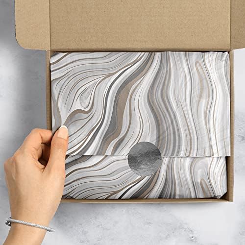 Jillson & Roberts 20" x 30" Printed Gift Tissue for Birthdays, Wine Bags, Weddings, Marbelized Silver, 48 Folded Sheets - Image 4