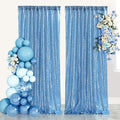 Birthday Backdrop Curtain Baby Blue Shimmer Sequin Backdrop Drapes 6x8FT by QueenDream