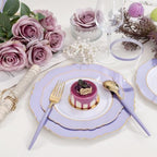 WDF 60pcs Purple Plates Disposable with Gold Rim - Baroque Light Purple Plastic Plates - Lavender Plates for Wedding/Birthday - Image 4