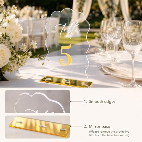 FOCHIER F Wedding Table Number 1-20 with Stand,Gold Arched Acrylic Sign with Holder for Wedding Reception,Centerpiece,Anniversary(Wave) - Image 7