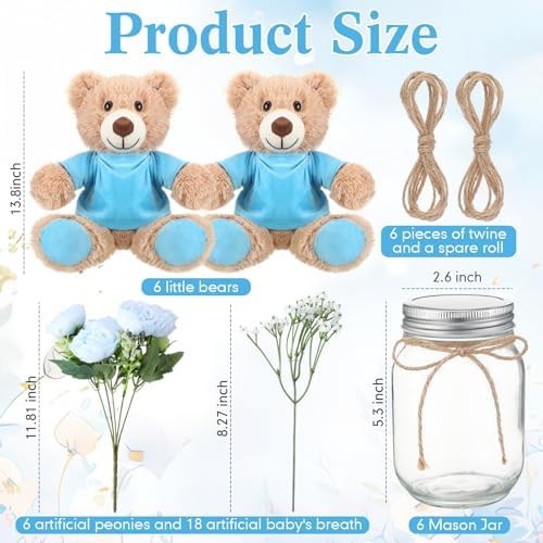 6 Set Teddy Bear Baby Shower Centerpieces with Mason Jar, Blue - Image 4
