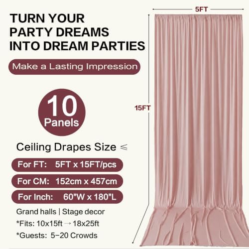 50ft×15ft Dusty Pink Backdrop Curtain for Wedding Parties - Image 6