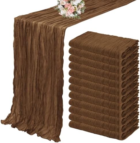YMHPRIDE 12 Pack Cheesecloth Table Runner 35x120in Brown Table Runner by YMHPRIDE