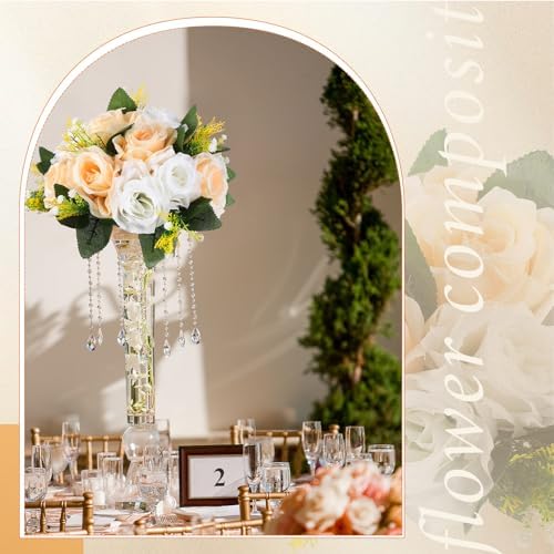 Hotop 24 Pcs Silk Rose Flower Balls,Champagne, White - Image 4