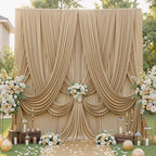 40ft×12ft Wrinkle Free Champagne Backdrop Curtain for Wedding Parties, 8 Panels 5×12ft Long Silky Polyester Fabric Backdrop Drapes Photo Back Drop Curtains for Birthday Photography Background Cloth by ENJOYYOURPARTY