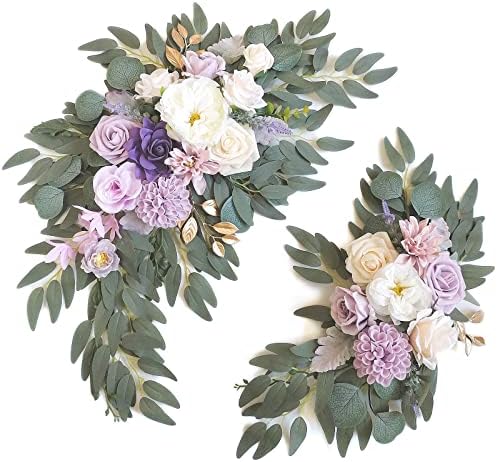 Faux Flower Swag Set of 2 for Wedding Welcome Signs Floral Swag Wedding Reception Ceremony Signs Decor (Purple) by Piklado