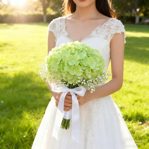 100PCS Artificial Hydrangea Flowers, Fake Flowers Silk Hydrangea Full Flowers Heads with Stems for Wedding Home Party Shop Baby Shower Decor (Green) - Image 3