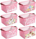 CHENGU 6 Pack Easter Storage Bin Collapsible Cute Easter Basket for Gift Large Pink Bunny Eggs Holiday Decor Rabbit Hunny Bunny Basket Foldable Farmhouse Flower Box with Handle for Bedroom Office Home by CHENGU
