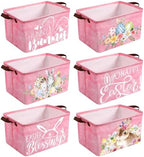 CHENGU 6 Pack Easter Storage Bin Collapsible Cute Easter Basket for Gift Large Pink Bunny Eggs Holiday Decor Rabbit Hunny Bunny Basket Foldable Farmhouse Flower Box with Handle for Bedroom Office Home by CHENGU