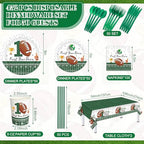 Potchen 452 Pcs Themes Party Supplies Decorations for 50 Guests, Paper Plates Napkins Cups Tablecloth Cutlery Straws for Birthday Baby Shower Party Decorations(Green Brown,1st Football Birthday) - Image 2