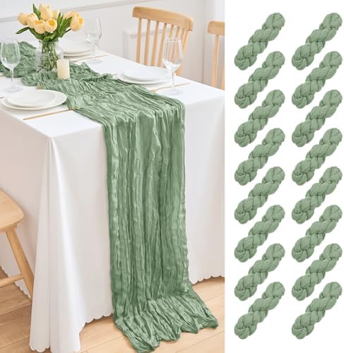 16 Pack Sage Green Cheesecloth Table Runner 21.5 x 120 Inches Boho Gauze Table Runners 10FT Long Cheese Cloth Table Runner for Bridal Shower Baby Shower Birthday Party Wedding Decor by Unknown