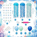 208 Pcs Under the Sea Birthday Party Mermaid Decorations Set 6 Hanging Jellyfish Paper Lanterns 200 Blue Balloon 2 Iridescent Circle Garland for Ocean Beach Party Baby Shower Classroom - Image 2