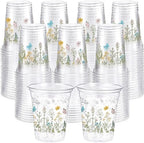 100 Pack Wildflower Plastic Cups, 12 oz Floral Party Decorations by Ferrochef