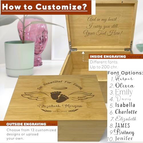 Miscarriage Memory Box Bamboo Wood - Loss of Baby Sympathy Gifts Unique, In Loving Memory Gifts Baby Loss Keepsake Box for Mother, Infant Memorial Gifts for Miscarriages Parents, Friends, 11x8x4.75 in - Image 5