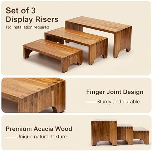 ZUJJAFY Set of 3, Acacia Wood Risers Display Stands, Cupcake Stand Decorative Display Risers for Food Desserts, Tiered Wooden Riser Display Stands for Vendor Events, Party, Wedding - Image 3