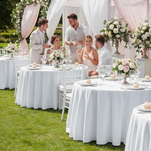 Fitable 6 Pack White Round Tablecloths 120 Inch for 48"-96" Tables - Image 7
