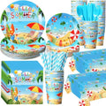 Funnymoom 452 Pcs Hello Summer Plates and Napkins Beach Party Supplies for 50, Summer Beach Cup Tablecloth Cutlery Disposable Tableware for Hawaiian Tropical Luau Ocean Pool Birthday Party Decoration by Funnymoom