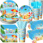 Funnymoom 452 Pcs Hello Summer Plates and Napkins Beach Party Supplies for 50, Summer Beach Cup Tablecloth Cutlery Disposable Tableware for Hawaiian Tropical Luau Ocean Pool Birthday Party Decoration by Funnymoom