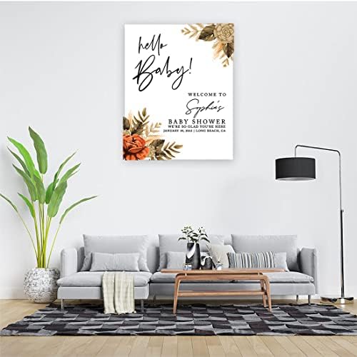 Andaz Press Custom Large Baby Shower Welcome Sign, 16" x 20", Burnt Orange Florals Arch Personalized Canvas Welcome Sign, Gender-Neutral Canvas Sign for Baby Sprinkle, Fall Baby Shower Decorations - Image 3