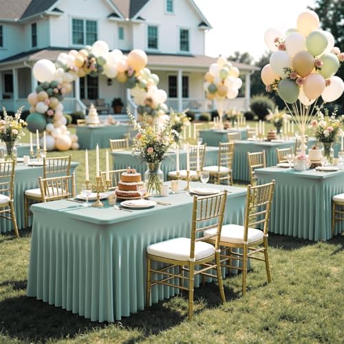 2 Pack Sage Green Spandex Table Clothes for 8 Foot Rectangle Tables, Wrinkle Free Fitted Table Cover 8ft Stretch Tablecloths Desk Skirt for Parties Weddings Birthday Banquet Baby Shower - Image 5