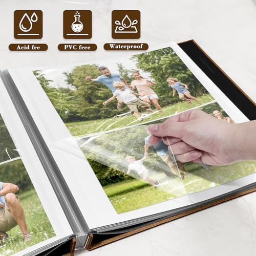 Large Photo Album Self Adhesive, DIY Scrapbook Album for 4x6 8x10 10x12 Pictures, 60 Pages Brown Linen Cover Memory Book, Ideal Gift for Family Wedding Baby Christmas Anniversary - Image 4