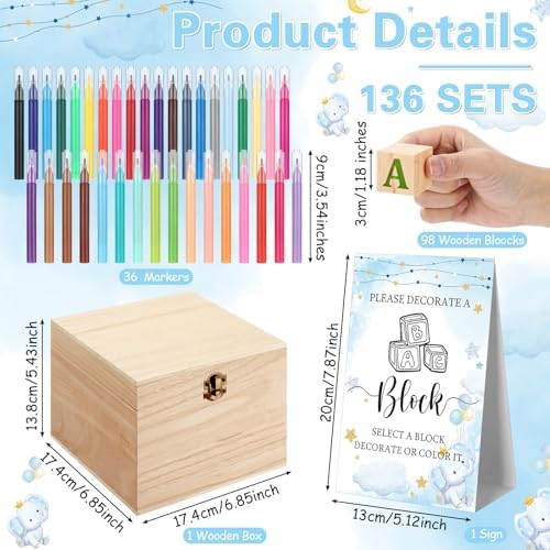 Marsui 136 Pcs Baby Shower Blocks to Decorate Game Kit, Blue Elephant - Image 2