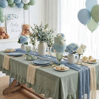 8 Pcs Sage Green and Dusty Blue Cheesecloth Table Runner 118" - Image 4