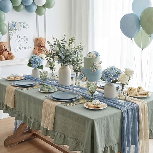 8 Pcs Sage Green and Dusty Blue Cheesecloth Table Runner 118" - Image 4