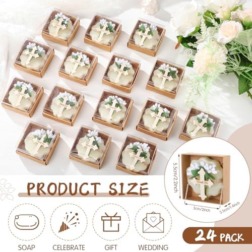 24 Pcs Baptism Favors for Guests Scented Soap Favors First Communion Baby Shower Soap with Dried Flowers Thank You Wood Tags Baptism Bridal Birthday Gifts(White Color) - Image 2