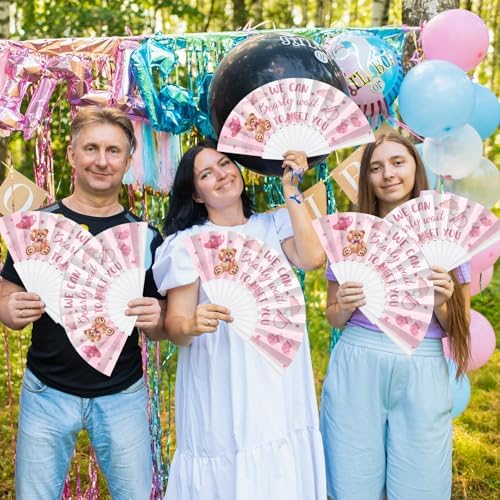 Cinrobiye 24 Pcs Baby Shower Folding Hand Fans for Guest Bear Baby Shower Hand Fans Colorful Foldable Handheld Fan for Gender Reveal Baby Shower Celebration Party Favors Supplies (Pink1) - Image 5