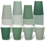 Whaline 100Pcs Sage Green Disposable Coffee Cups with Lids 12oz Gradient Green Paper Cups Corrugated Ripple Wall Insulated Hot Cups for Home Office Party Supplies by Whaline