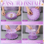 FoldTier 6 Pack Cupcake Stand Set 3 Pcs 3 Tier Gradient Dessert Table Display Stands Cookie Tray Rack 3 X14 in Rectangle Party Trays for Wedding Birthday Tea Party Baby Shower(Purple,Round) - Image 5