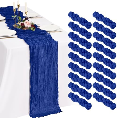 18 Pack Cheesecloth Table Runner 10FT Royal Blue Table Runner Boho Gauze Cheese Cloth Table Runners Long Rustic Sheer Table Decorations for Wedding Party Baby Bridal Shower Birthday Holiday Home by Showgeous