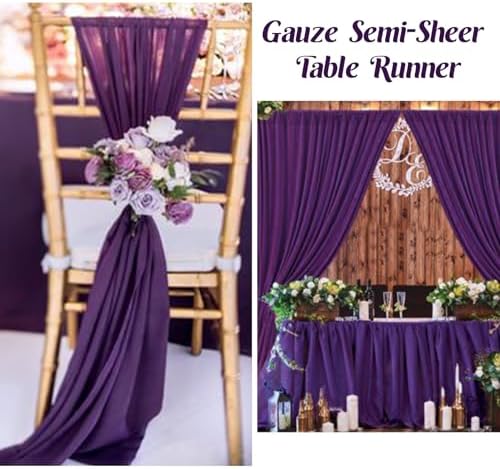 6 Pack 10Ft Dark Purple Chiffon Table Runner 29x120 Inches Sheer Fabric Table Runner Romantic Wedding Runner for Thanksgiving Christmas Bridal Shower Decorations（Dark Purple） - Image 5