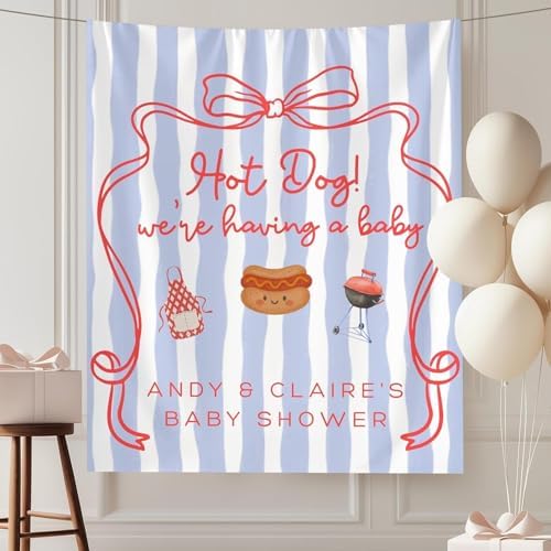 Hot Dog Baby Shower Banner Retro BBQ Welcome Sign We’re Having a Baby Backdrop Gender Neutral Babies Summer Party Decor 4th of July Baby Sprinkle Tapestry Cute Picnic Food Themed Shower Supplies by Unknown