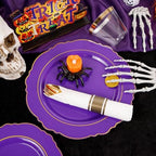 Liacere 350PCS Purple Plastic Plates-Disposable Purple and Gold Plates 50 guest Baroque Plastic Dinnerware include 100Plates,50Pack Pre Rolled Napkins with Silverware 50Cups for Party & Halloween - Image 4