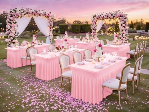 fani 2 Packs Pink Stretch Table Skirts for 8 Foot Table - Image 7