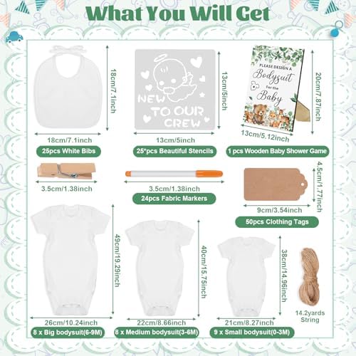 201 Pcs Baby Shower Set Baby Shower Game Sign Baby Bib Bodysuit White Baby Bib Newborn Bodysuit Baby Shower White Decorating Kit(Woodland Animal) - Image 4