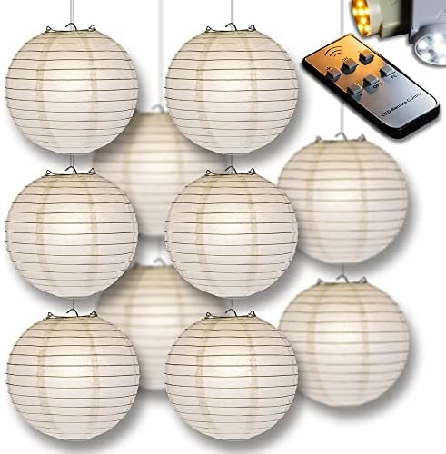 PaperLanternStore.com 12" PaperLanternStore.com Warm White Paper Lantern Party Pack with Remote Controlled LED Lights (10-Pack Combo Kit) by Fantado+Party+%26+Event+Lighting