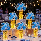Domensi Set of 6 LED Lighted Floral Table Centerpieces, Faux Roses, Eucalyptus & Baby's Breath in Acrylic Vase, Glowing Rustic Wedding Decor for Bridal Shower, Party & Dining Table(Blue) - Image 6