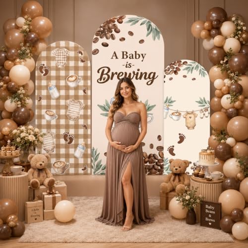 3Pcs A Baby is Brewing Baby Shower Decoration Coffee Themed Arch Backdrop Cover Brown Coffee Bean Theme Backdrop Party Favor for Gender Reveal Welcome Boy Girl Party Supply Decorations 4ft,5ft,6ft - Image 5