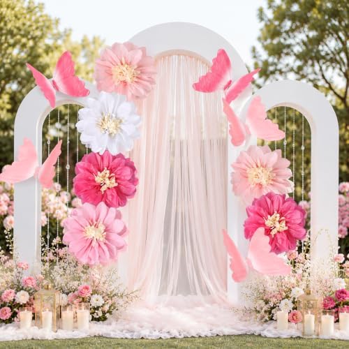 Havawish 16 Pcs Giant Pink Butterfly & Daisy Paper Flowers Hanging Set - Image 3