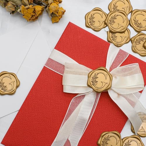 SWANGSA 200 Pack Letter G Wax Seal Stickers, Antique Gold Botanical Leaves Initial Alphabet Self-Adhesive Wax Stickers for Wedding Party Invitation Envelope - Image 5