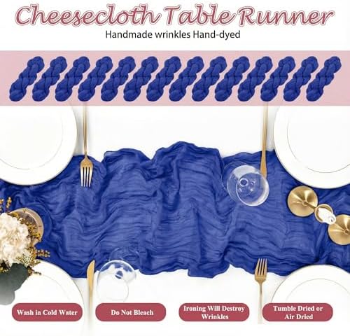 20 Packs Cheesecloth Table Runner 10FT Long Boho Gauze Fabric Table Runner Vintage Rustic Sheer Runners for Wedding Party Bridal Baby Shower Table Decorations (Royal Blue) - Image 3