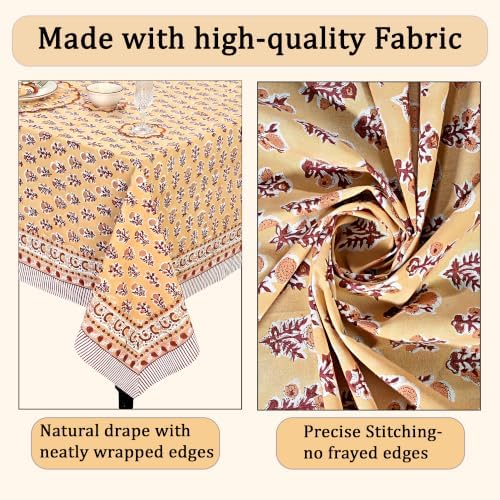Ridhi Amber Marigold Hand Block Print Cotton Rectangle Tablecloth 54x54 inch Reusable Table Cover Decorative Everyday Use for Dining Room, Farmhouse, Home Gift for Spring, Summer - Image 6