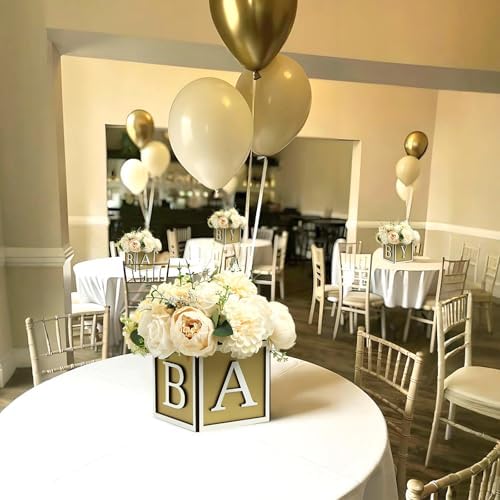 Baby Shower Boxes Decorations 4Pcs Wood Baby Blocks with Printed Baby Letter, Gold Baby Shower Centerpieces for Table, Gender Reveal Neutral Baby Shower Supplies - Image 5