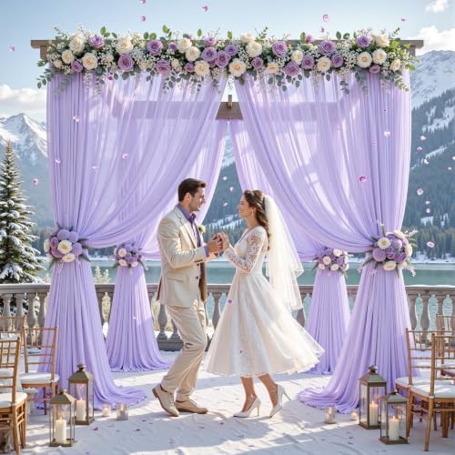 10ft×10ft Wrinkle Free Lavender Purple Backdrop Curtain Drapes, 2 Panels 5ftx10ft Sheer Tulle Chiffon Backdrop Panels Curtains for Wedding Baby Shower Birthday Party Stage Photo Home Decorations - Image 2